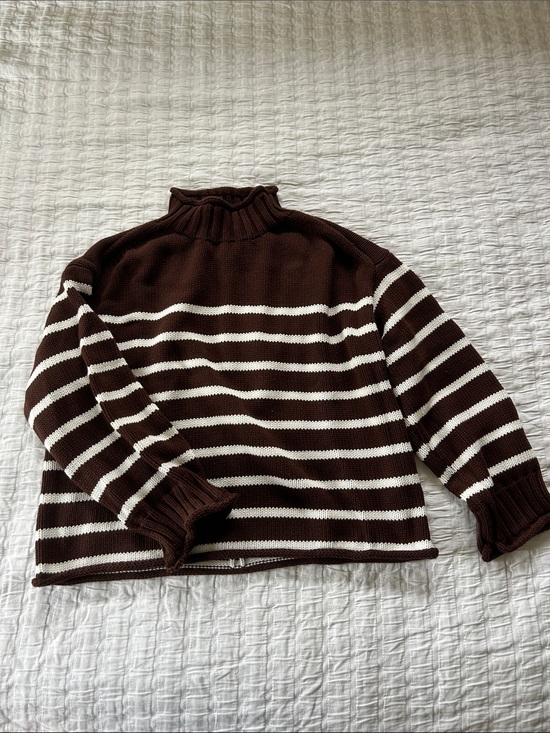 J. Crew Sweaters - J. Crew Brown and Cream Striped Turtleneck Sweater